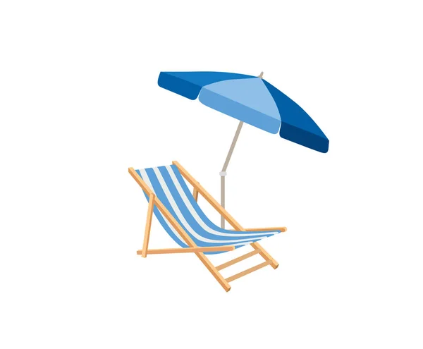 Шезе Лонг, зонтик. Палубный стул летний пляжный курорт символ отдыха — стоковый вектор