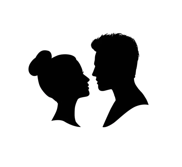 Çift siluet yüzleri. Çift birbirlerine bakıyor. Erkek ve kadın romantik profili. — Stok Vektör