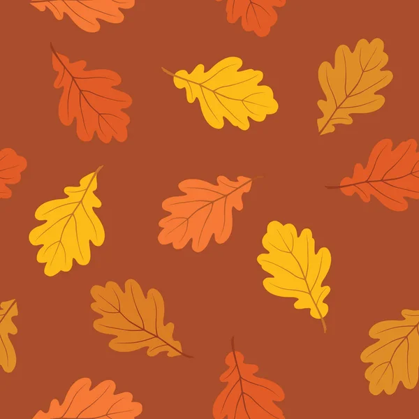 Autumn leaves seamless pattern. Fall nature oak leaf over brown background. — Stock Vector