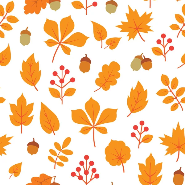 Autumn leaves seamless pattern. Fall leaf and berries. Floral nature icons over white background. — Stock Vector