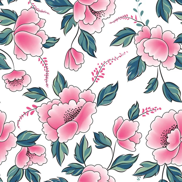 Floral Seamless Pattern Flowers Leaves Ornamental Background Flourish Nature Garden — Stock Photo, Image