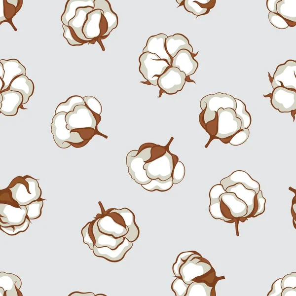 Seamless Pattern Cotton Bolls Branch Cotton Flowers Balls Floral Tile — Stock Photo, Image