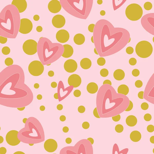 Modern hearts on pink and gold background seamless pattern. Great for invitations, fabric, wallpaper, gift-wrap. Surface pattern design.