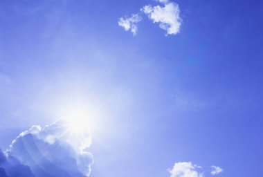 mavi gökyüzü ve bulut, mavi soyut arka plan, Güneş ve gökyüzü
