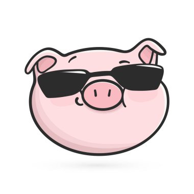 Cool ifade simgesi. Emoji domuz siyah güneş gözlüğü takıyor.