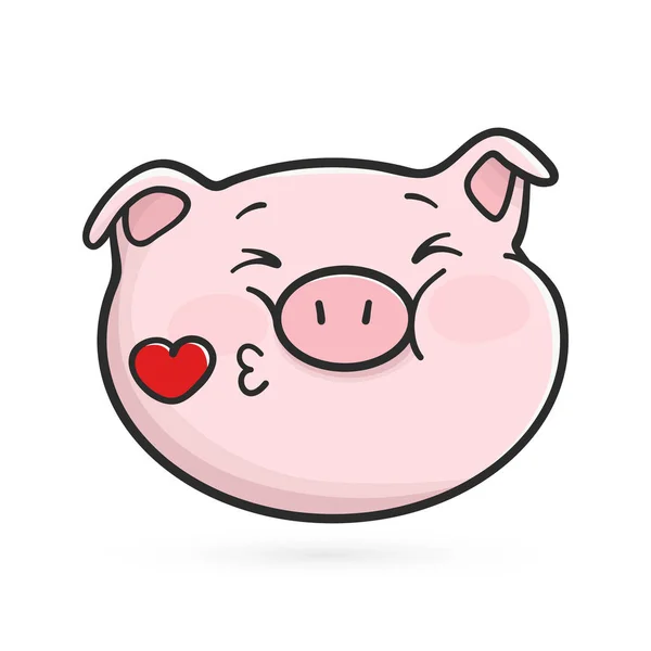 Het verzenden van een kus emoticon pictogram. Emoji varken — Stockvector