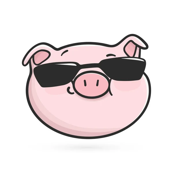 Cool Emoticon Icon Emoji Pig Wearing Black Sunglasses — Stock Vector