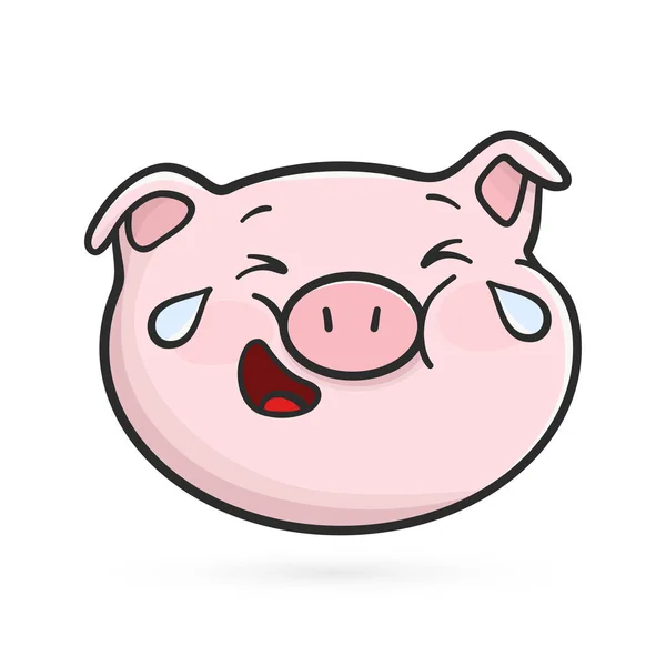 Laughing with drops of tears emoji pig. — Stock Vector