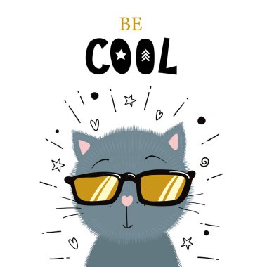 Güneş gözlüklü şirin kedicik. Serin metin olarak.