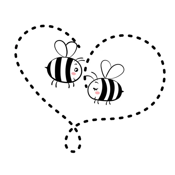 Two bees in love. Vector isolated illustration. — Stock Vector