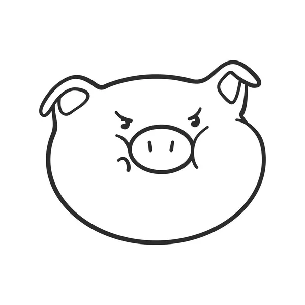 Angry emoticon icon. Emoji pig for coloring book. — Stock Vector