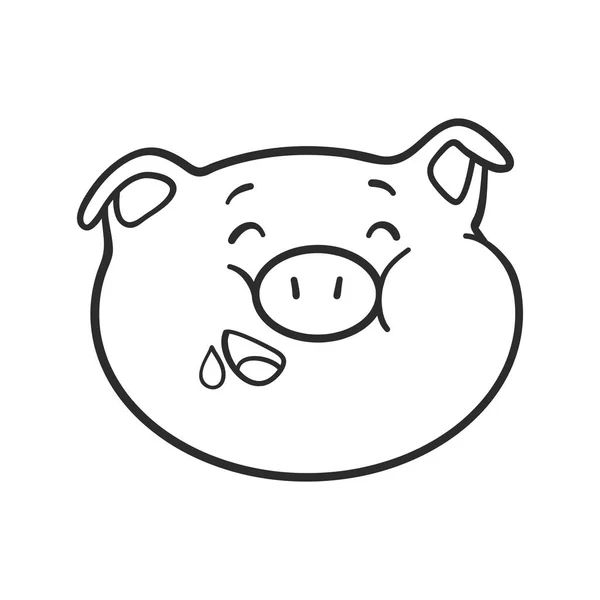 Hungry emoticon icon. Emoji pig for coloring book. — Stock Vector