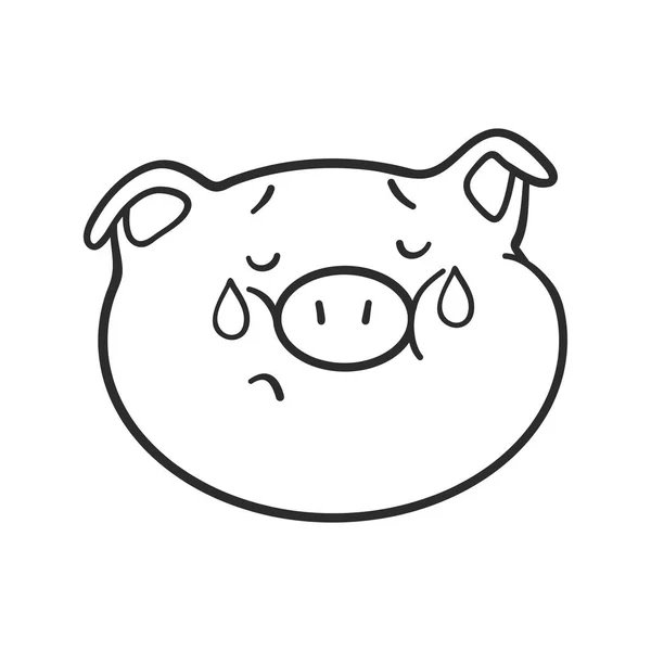 Crying emoticon icon. Emoji pig for coloring book. — Stock Vector