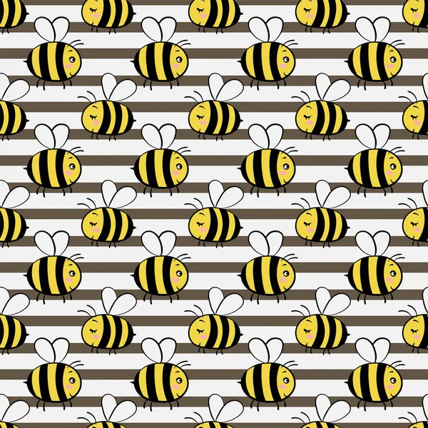 Patrón sin costura vectorial con abejas sobre un fondo rayado . — Vector de stock