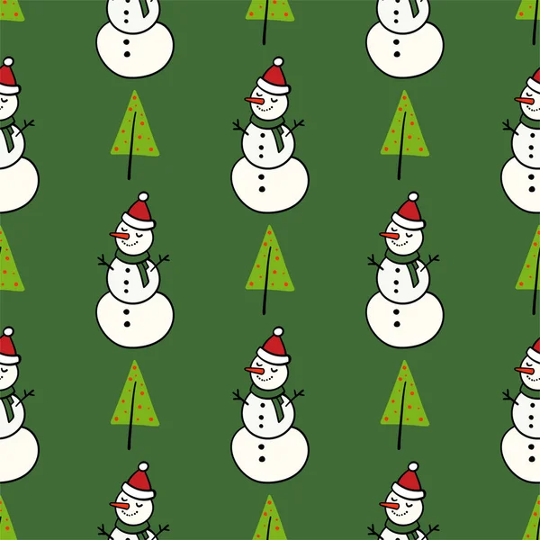 Vector winter patroon voor decoratie design met snowman en de kerstboom. Gelukkig Nieuwjaar achtergrond decoratie. — Stockvector