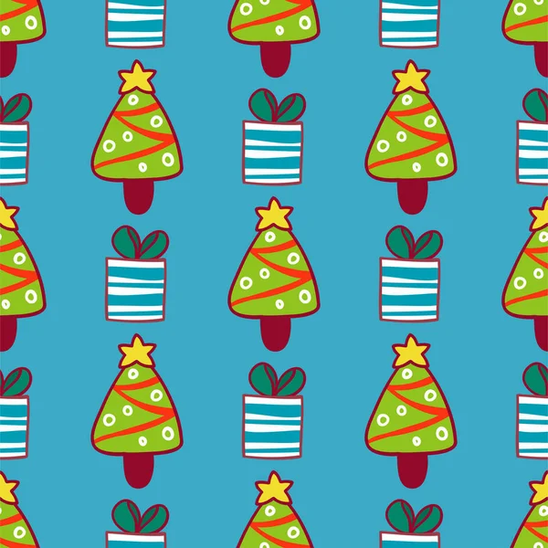 Vector winter patroon voor decoratie design met kerstboom en aanwezig. Nieuwjaar achtergrond decoratie. — Stockvector