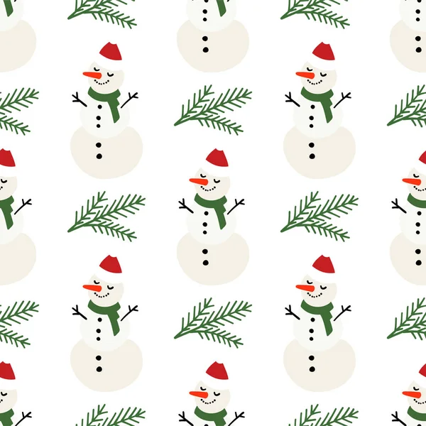 Vector winter patroon voor decoratie design met sneeuwpop en pine tree op lichte achtergrond. Nieuwjaar achtergrond decoratie. — Stockvector