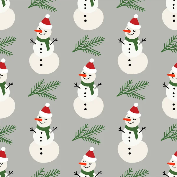 Vector winter patroon voor decoratie design met sneeuwpop en pine tree. Nieuwjaar achtergrond decoratie. — Stockvector