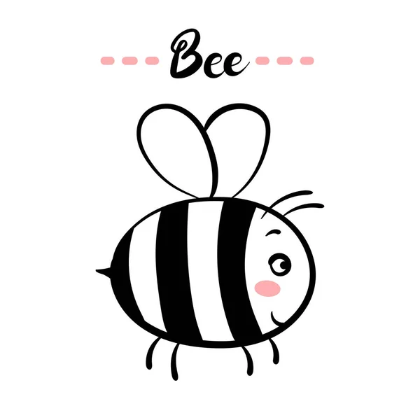 Arı metin. Küçük siyah beyaz arı. Fırça hat yazı. İzole vektör çizim. — Stok Vektör
