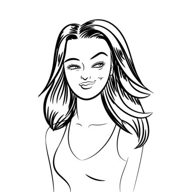 Konsept tasarımı için beyaz bir arka plan üzerinde bir kız ile güzel pop art illüstrasyon. Siyah beyaz illüstrasyon.