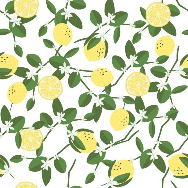 Seamless Floral Pattern with Lemons. Vector illustration  clipart