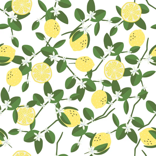 Patrón Floral Sin Costuras Con Limones Ilustración Vectorial — Vector de stock