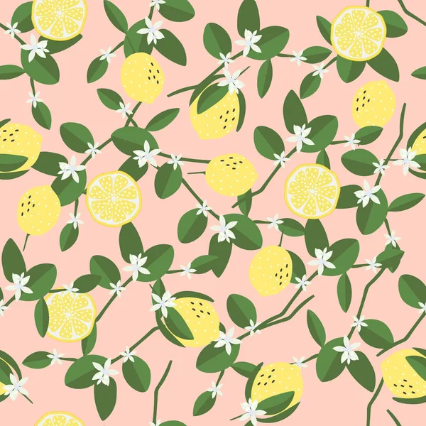 Patrón Floral Sin Costuras Con Limones Ilustración Vectorial — Vector de stock