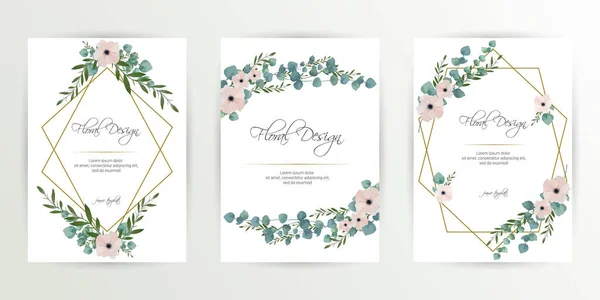 배경은 꽃이다 디자인 Date Card Template Set Greenery Decorative Floral — 스톡 벡터