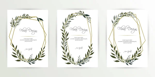 Frame Flower Background Wedding Invitation Modern Card Design Geometric Golden — Stock Vector