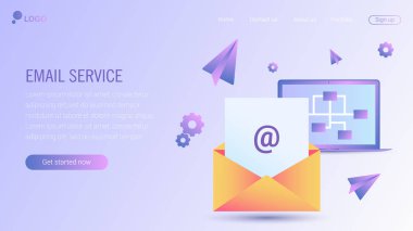 Web sayfa tasarım şablonu. E-posta hizmeti izometrik vektör çizim. Web posta veya mobil servis düzeni Web sitesi açılış başlık için. Düz izometrik vektör çizim. EPS 10.