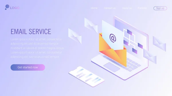 网页设计模板 电子邮件服务等距矢量插图 网站着陆头的 Web 邮件或移动服务布局 平面等距矢量插图 Epps — 图库矢量图片