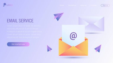 Web sayfa tasarım şablonu. E-posta hizmeti izometrik vektör çizim. Web posta veya mobil servis düzeni Web sitesi açılış başlık için. Düz izometrik vektör çizim. EPS 10.