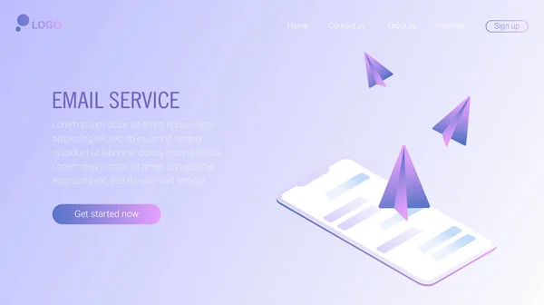Webseiten Design Vorlage Isometrische Vektorillustration Des Mail Dienstes Webmail Oder — Stockvektor