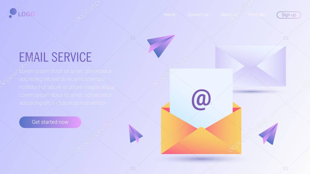 Web page design template. Email service isometric vector illustration. Webmail or mobile service layout for website landing header. Flat isometric vector illustration. EPS 10.