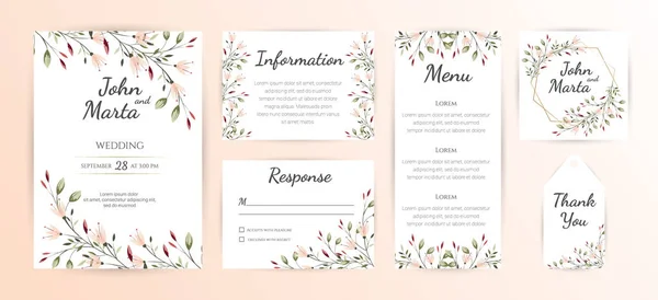 Convite de casamento floral, Modelo de convite de casamento — Vetor de Stock