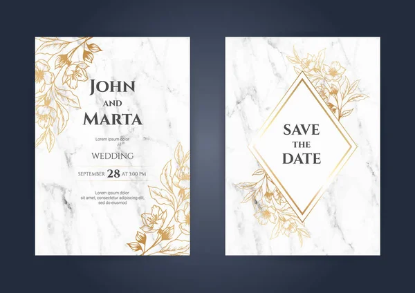 Cartões de convite de casamento de mármore de luxo. eps10 — Vetor de Stock