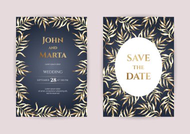 Altın çiçekler ile düğün daveti. eps10