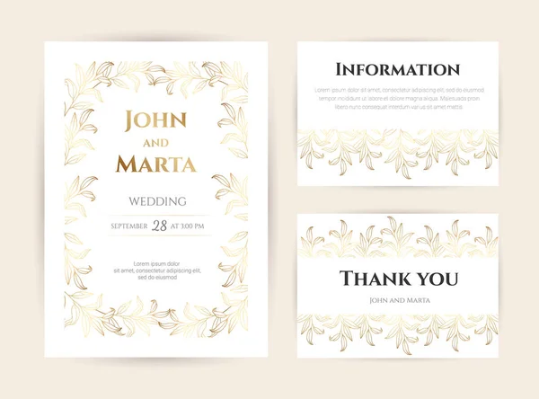 Γαμήλια πρόσκληση με χρυσά λουλούδια. eps10 — Διανυσματικό Αρχείο