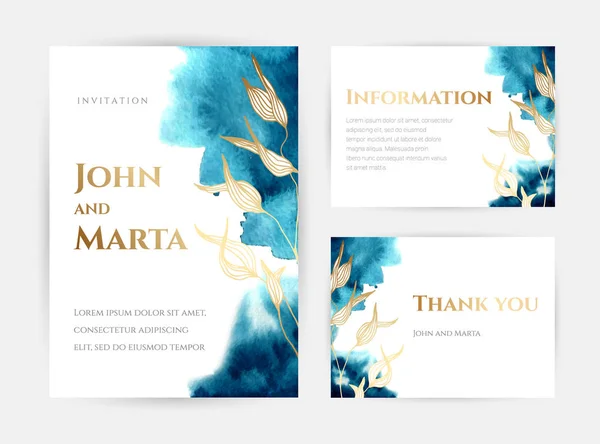 stock vector Wedding Invitation with Gold Flowers. eps10