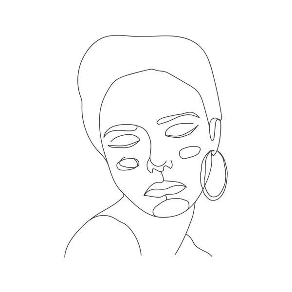 Une Ligne Dessin Continu Visage Femme Dessin Ligne Continue Logo — Image vectorielle