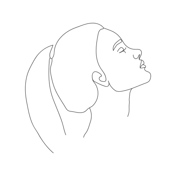 Une Ligne Dessin Continu Visage Femme Dessin Ligne Continue Logo — Image vectorielle