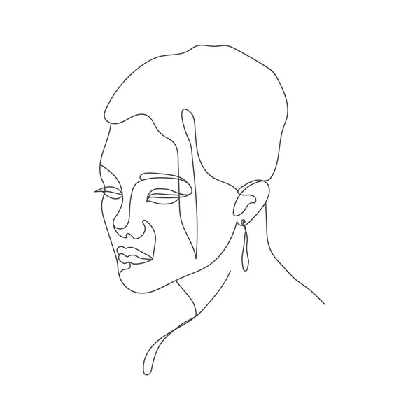 Une Ligne Dessin Continu Visage Femme Dessin Ligne Continue Logo — Image vectorielle