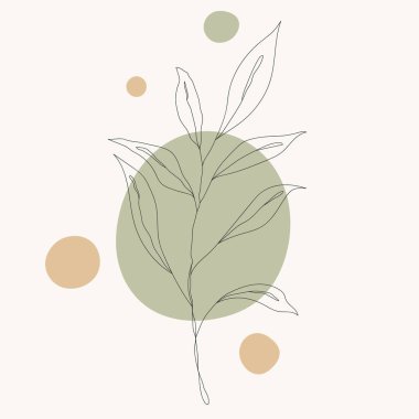 Bir satır soyut sanat yaprakları. çiçek çizimi. Geometrik şekillerdeki en küçük sanat çiçeği. Zarif sürekli çizgi çizimi