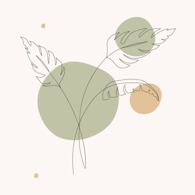 Bir satır soyut sanat yaprakları. çiçek çizimi. Geometrik şekillerdeki en küçük sanat çiçeği. Zarif sürekli çizgi çizimi