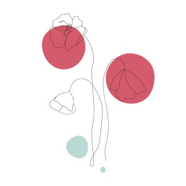 Bir satır soyut sanat yaprakları. çiçek çizimi. Geometrik şekillerdeki en küçük sanat çiçeği. Zarif sürekli çizgi çizimi