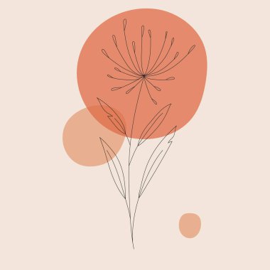 Bir satır soyut sanat yaprakları. çiçek çizimi. Geometrik şekillerdeki en küçük sanat çiçeği. Zarif sürekli çizgi çizimi