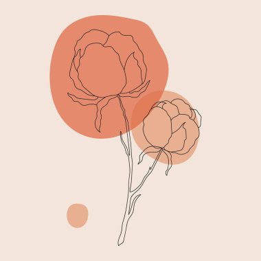 Bir satır soyut sanat yaprakları. çiçek çizimi. Geometrik şekillerdeki en küçük sanat çiçeği. Zarif sürekli çizgi çizimi