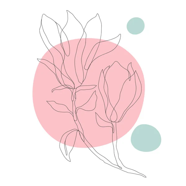 一行艺术的叶子 花型等高线画 在几何图形上的极小的艺术花朵 优美的连续线条绘图 — 图库矢量图片