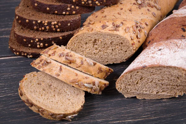 Assortment Baked Bread Wooden Table — Stock Photo, Image