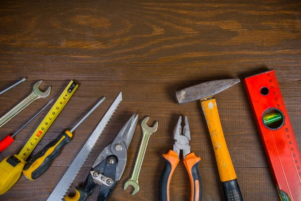 Herramientas Construcción Antiguas Sobre Una Superficie Madera —  Fotos de Stock